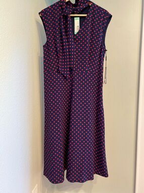 Karl Lagerfeld Paris Navy Midi Dress with Red Polka Dots
